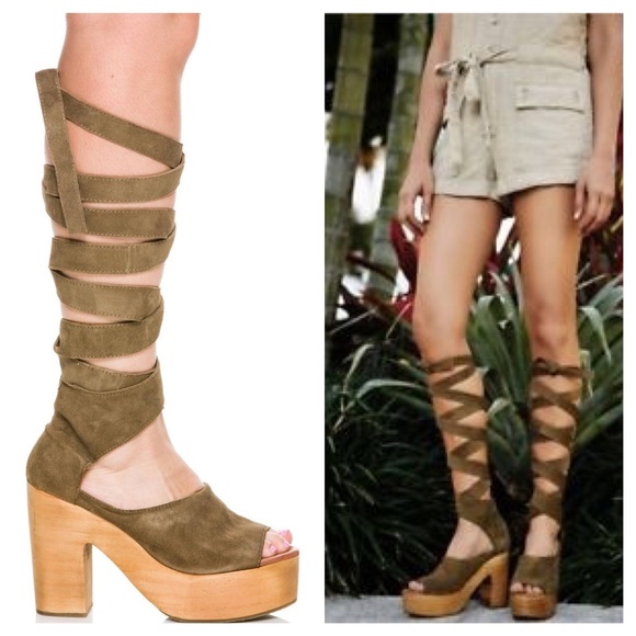 Free People Shoes - Free people touch the sky wrap clogs -olive-